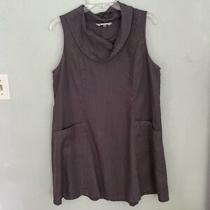 Kleen 100% Linen Cowl Neck A-Line Lagenlook Sleeveless Dress Coastal Grandma M